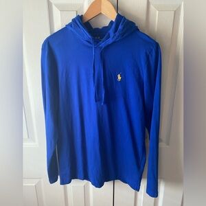 POLO RALPH LAUREN Blue Cotton Jersey Lightweight Hooded Long Sleeve T-Shirt SZ S